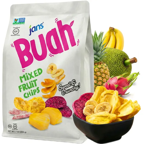 Vista 13 de Jans Buah Chips de Jaca Deshidratada 7.05 oz (Paquete de 6) Chips de Fruta de Jaca – Bocadillo de Fruta Real – Sin Gluten, Dulce y Crujiente