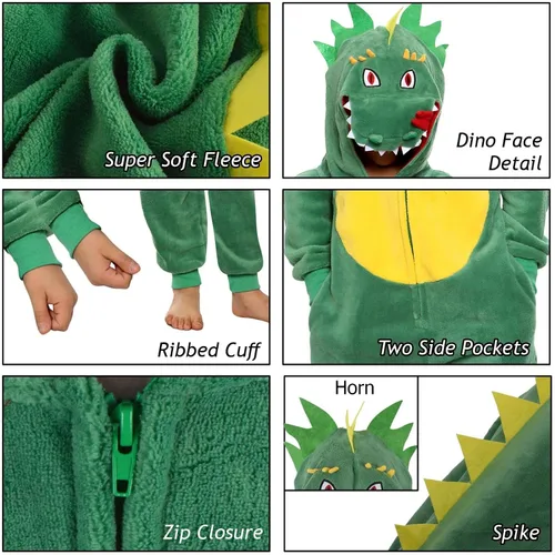 Vista 6 de Kids Girls Boys Overall Soft Fluffy Dinosaur All In One Jumpsuit 7-14 Years