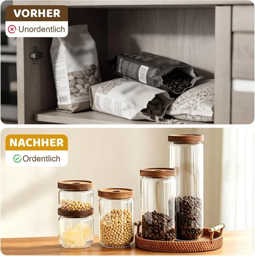 Vista 4 de Tarros de vidrio con tapas de madera herméticas – Mini recipientes de almacenamiento de despensa de cocina de 11 onzas, recipientes decorativos 12
