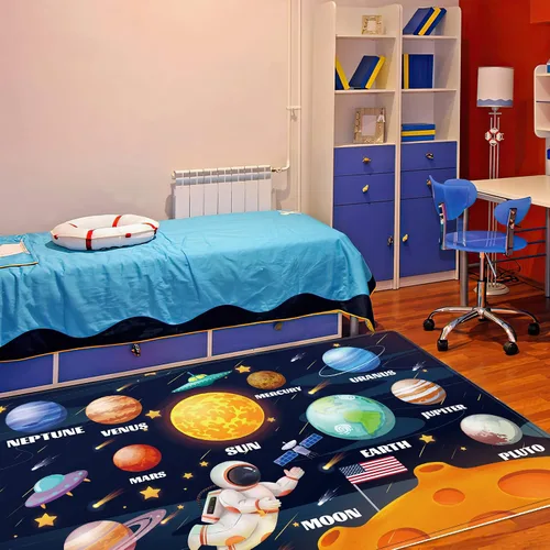 Vista 3 de Alfombra de juegos para niños, alfombra de espacio exterior del sistema solar, alfombra educativa para niños, alfombra de juego para niños