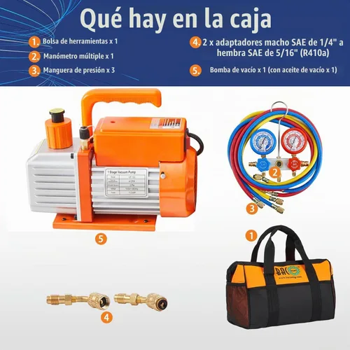 Vista 2 de BACOENG Juego de bomba de vacío y medidor de CA R32, kit de bomba de vacío HVAC de 4 CFM para sistema Mini Split, motor sin chispas