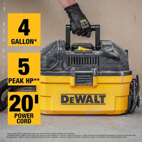 Vista 5 de DEWALT DXV04T - Aspiradora portátil para húmedo y seco de 4 galones, color amarillo
