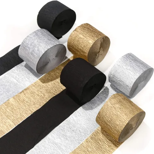 Vista 15 de PartyWoo Serpentinas de papel crepé, 6 rollos de 492 pies, paquete de papel crepé en color negro y dorado, serpentinas negras y doradas, papel crepé