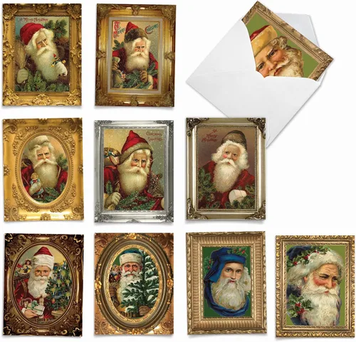 Vista 10 de The Best Card Company - 10 tarjetas navideñas de Santa con sobres - Juego surtido en caja, tarjetas navideñas para niños (4 x 5.12 pulgadas) - Pies