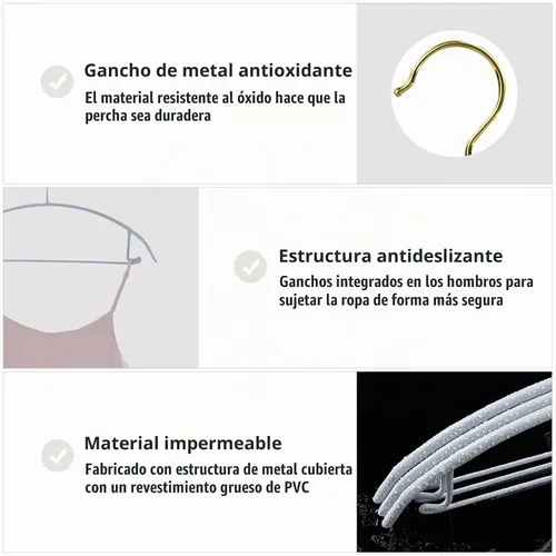 Vista 4 de MOPALL - Perchas de ropa antideslizantes con revestimiento de goma de metal, paquete de 20, color gris
