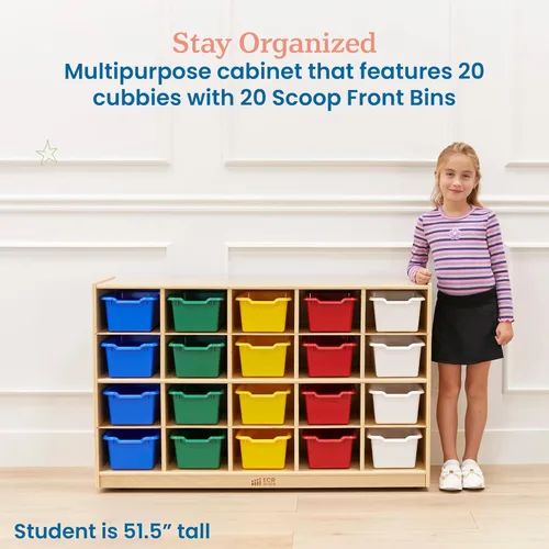 Vista 5 de ECR4Kids Gabinete de abedul para bandejas de almacenamiento para el aula, recipientes de colores Variado