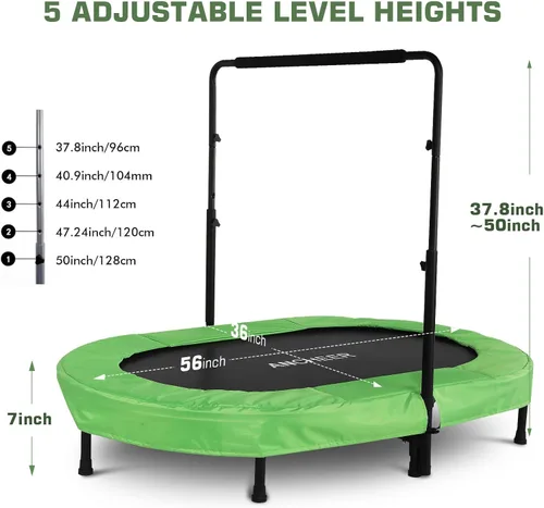 Vista 5 de ANCHEER Trampoline for Kids, Toddler Trampoline Indoor Sports and Outdoor Games 56" Kids Rebounder 220LBS Capacity with Adjustable Safety Handrail