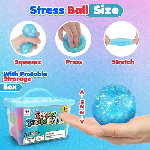 Vista 3 de Pelotas de Estrés y Juguetes Sensoriales Fidget: Juego de 12 Bolas Esponjosas de Estrés para Niños de 3 a 12 años - Bola Sensorial de Terapia