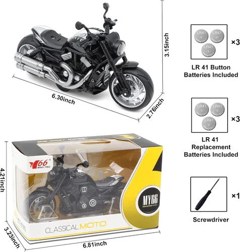 Vista 5 de Ming You Juguetes de motocicleta de tracción hacia atrás, motocicleta de juguete con luz intermitente y sonidos para niños mayores de 3 años