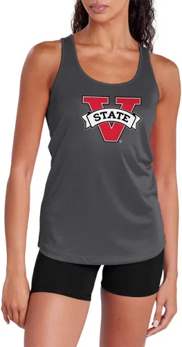 Vista 323 de Camiseta deportiva sin mangas oficial de NCAA Collegiate para mujer, con espalda cruzada, colección con logotipo primario