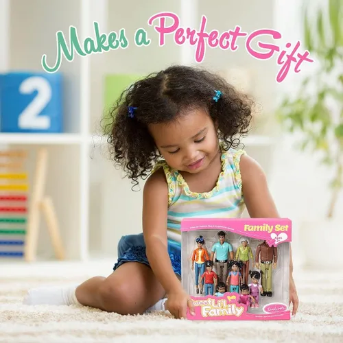 Vista 5 de Beverly Hills Doll Collection Sweet Li'l Family Hispanic Dollhouse People - Juego de 9 figuras de acción – abuelo, abuela, mamá, papá, hermana