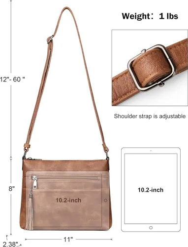 Vista 4 de MASINTOR Bolsos cruzados para mujer, bolso cruzado mediano ligero, bolsos de hombro de cuero suave para mujer con borla