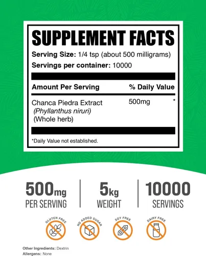 Vista 2 de BulkSupplements. com Polvo de extracto de piedra de Chanca – Chanca Piedra Stone Breaker, suplemento de apoyo renal – vegano y sin gluten, 500 mg