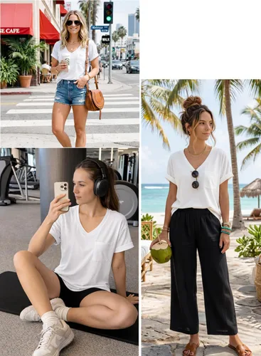 Vista 6 de Miholl Camiseta holgada, informal, de manga corta, con cuello en V, para mujer Blanco (02 White)