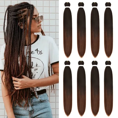 Vista 49 de 8 paquetes de extensiones preestiradas - 16 pulgadas de cabello trenzado premium, 55G/paquete, sin picazón, fijación en agua caliente, textura Perm