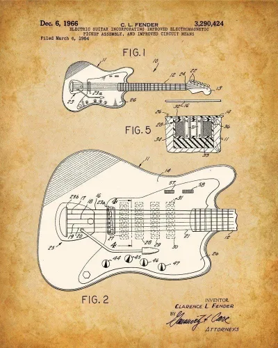 Vista 4 de Juego de cuatro fotos (8 x 10) para decoración de pared, cuadros de guitarra Fender de 8 x 10 pulgadas, imágenes de pared de guitarra, gran póster