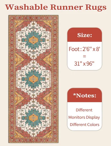 Vista 406 de SERISSA - Tapetes florales vintage, antideslizante, lavable, pequeño, ultrasuave, bohemio, de pelo bajo, para entrada, interiores, habitación