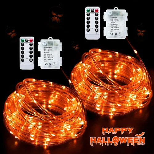 Vista 24 de JMEXSUSS Paquete de 2 luces de Navidad a pilas de luces blancas cálidas, impermeables al aire libre, 200 LED de 66 pies, 8 modos, funciona