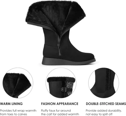 Vista 2 de DREAM PAIRS Botas de nieve de invierno para mujer, de media pantorrilla, a la moda, peludas, cálidas, altas