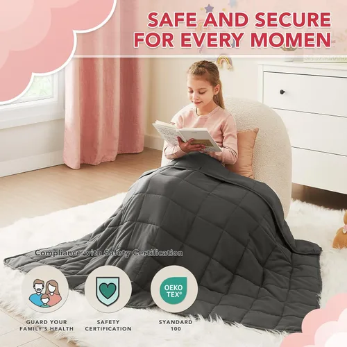 Vista 2 de CuteKing Manta pesada (2 libras, 36 x 48 pulgadas, gris) manta pesada para 40-60 libras, manta pesada para refrigeración y calefacción con cuentas