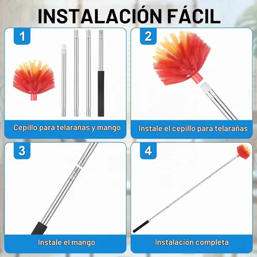 Vista 7 de Plumero de telaraña con poste de extensión, cerdas rígidas medianas y Rojo