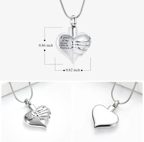 Vista 9 de Imrsanl Collar con dije de urna de cremación en forma de corazón para cenizas humanas – Un pedazo de mi corazón vive en el cielo