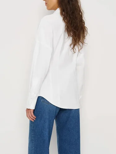 Vista 4 de Camisa de manga larga con botones para mujer, blusa plisada con cintura ceñida para uso casual y de oficina