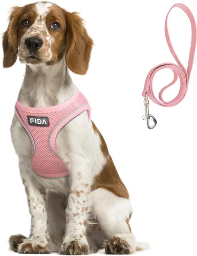 Vista 12 de Fida Cómodo arnés para perro con correa, chaleco suave para cachorros, a prueba de escapes, transpirable y ligero de malla suave, arnés reflectante