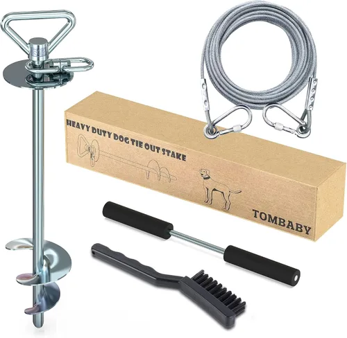 Vista 8 de TOMBABY Estaca de amarre para perros - Resistente de acero inoxidable 304, corredor para perros, anclaje de suelo con giro de 360° y antienredos
