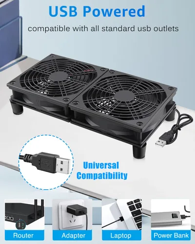 Vista 4 de GDSTIME Enfriador de ventilador silencioso con control de 3 velocidades, L/M/H, CC 5 V alimentado por USB dual 4.724 in ventilador de caja