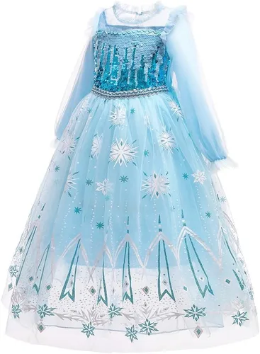 Vista 3 de Frozen - Vestido de princesa Elsa para niñas, disfraz de Halloween, Navidad, cumpleaños, fiesta, vestido de tul con accesorios
