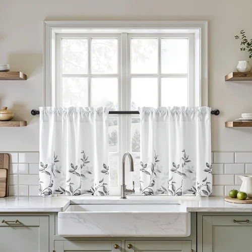 Vista 15 de HOMEIDEAS Cortinas traslúcidas de privacidad gris claro y blanco, 52 x 96 Hojas-gris claro