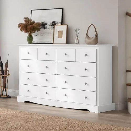 Vista 6 de WLIVE Cómoda blanca de 10 cajones para dormitorio, cómoda con certificación Blanco