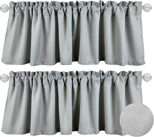 Vista 2 de Aiking Home Cenefas de ventana – 2 paneles de poliéster sólido cenefas de cocina con bolsillo para barra de 2.5 pulgadas para ventanas pequeñas