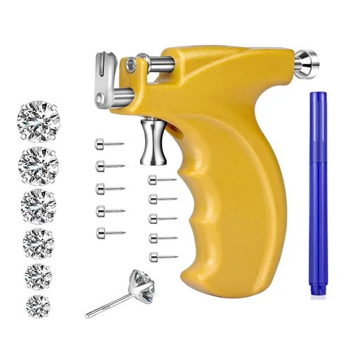Vista 10 de LECIEL Kit de pistola de perforación de oreja reutilizable, kit profesional de perforación de nariz y labio con 16 pares de aretes de tuerca