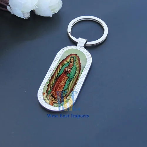 Vista 2 de 12 llaveros de metal para bautismo de Nuestra Señora de Guadalupe, regalo de fiesta de Nuestra Virgen de Guadalupe Llaveros, regalo de memoria