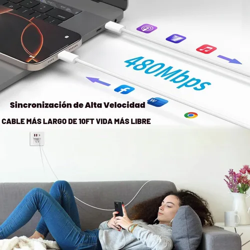 Vista 7 de Cargador para iPhone 17 de carga rápida, bloque de cargador USB C de 4 puertos, paquete de 2 cargadores de Apple de 40 W con cable trenzado USB C a