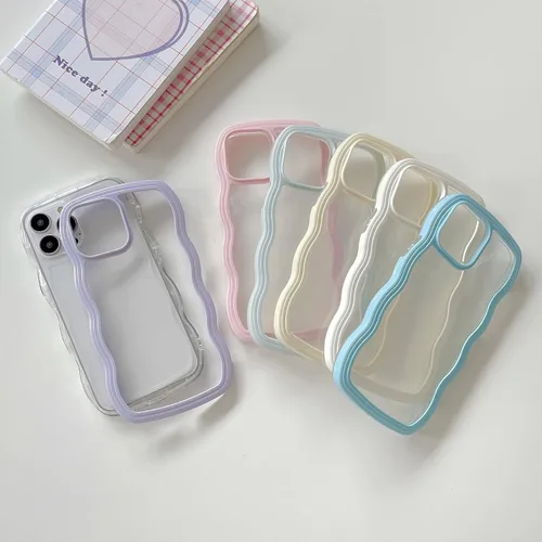Vista 5 de UEEBAI Funda transparente con marco ondulado para iPhone 13 Pro Max de 6.7 pulgadas, funda de teléfono transparente y rizada, bonita funda ondulada
