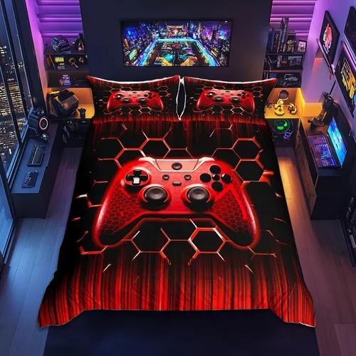 Vista 8 de Juego de funda de edredón de dibujos animados con lazo, tamaño individual, juego de ropa de cama a cuadros geométricos coloridos, decoración