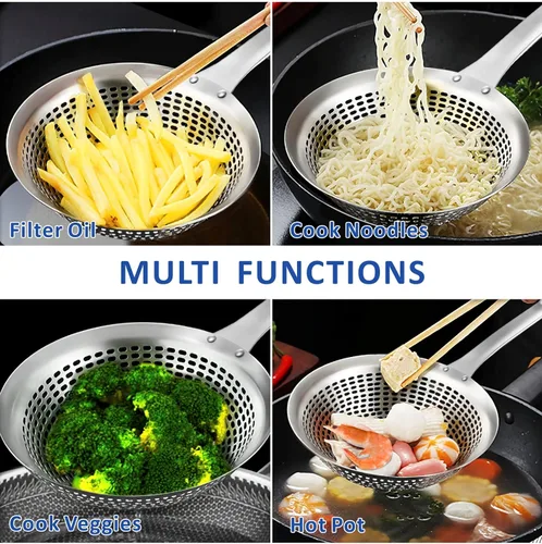 Vista 4 de Yimi Skimmer Cucharón Ranurado, Acero Inoxidable 304 Duradero para Cocinar Freír Colador, Cuchara Grande Antioxidante Colador de Cocina