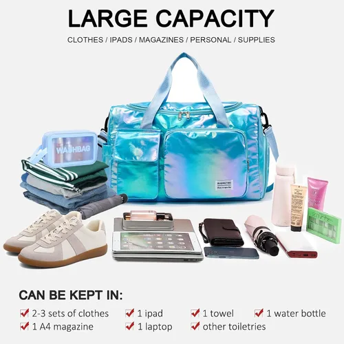 Vista 74 de Pequeña bolsa de gimnasio para mujer, bolsa de viaje con compartimento para zapatos