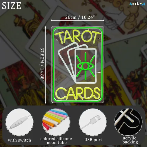 Vista 2 de Tarjetas de tarot de neón LED psíquica abierta tienda decoración ventana verde tarjetas de tarot luz de neón para decoración de pared de habitación