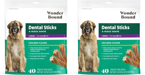 Vista 13 de Marca Amazon – Wonder Bound - Palitos dentales con sabor a carne de res para perros grandes (más de 30 libras), forma de 6 crestas para control