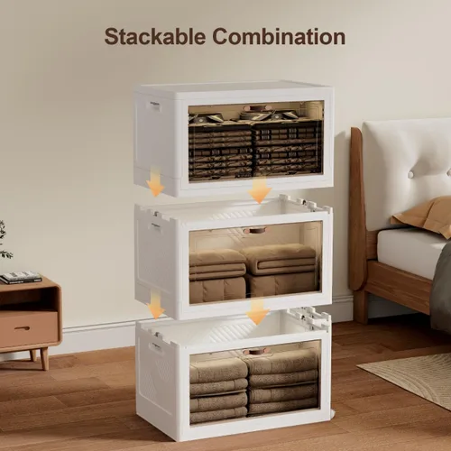 Vista 8 de JOYMOOP Organizador de contenedores de almacenamiento plegables, caja de almacenamiento plegable de 49.6 cuartos de galón con ruedas y puerta