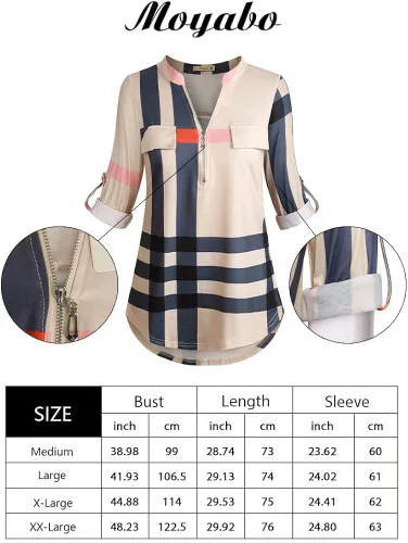 Vista 6 de Moyabo - Blusa de manga 34, con zíper y escote en V, para mujer