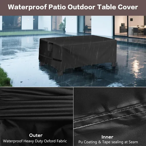 Vista 4 de Funda para Mesa de Café de Exterior Rectangular, Impermeable para Patio, Funda Pequeña Rectangular para Mesa de Café, Fundas para Muebles