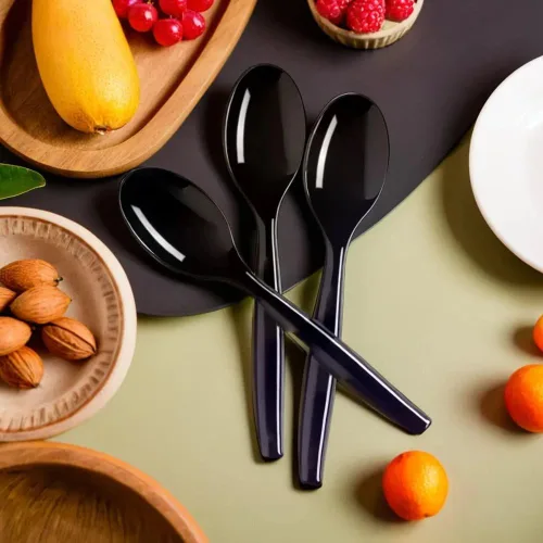Vista 6 de Kaya Cucharas de plástico elegantes (paquete de 5) – Diseño duradero y elegante, perfecto para catering, fiestas y artículos esenciales de cocina