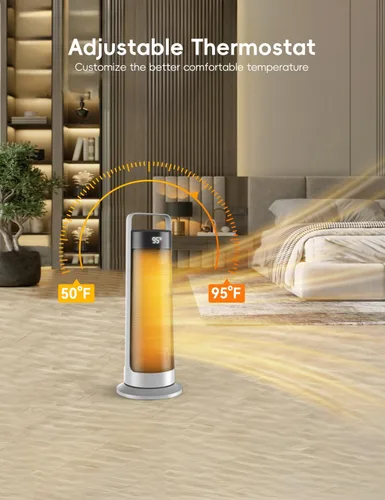 Vista 5 de Calentador de espacio para uso en interiores, habitación grande, calentador de oficina portátil de 1500 W, oscilación de 120°, cerámica PTC