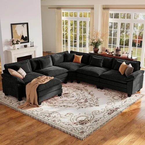 Vista 82 de Sofá modular de gran tamaño de 154 pulgadas, cómodo sofá en forma de U con 3 otomanas móviles, sofá moderno de felpilla de 7 plazas para sala
