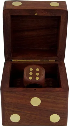 Vista 2 de TOSQP27 - Juego de caja de 5 dados para regalo, juego clásico rodante, grupo familiar, caja de almacenamiento cuadrada de madera con dados hechos a